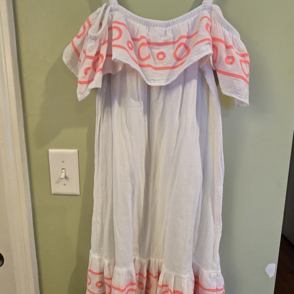 Cat & Jack Girls White Orange Embroidered Sundress XL Off Shoulder Straps